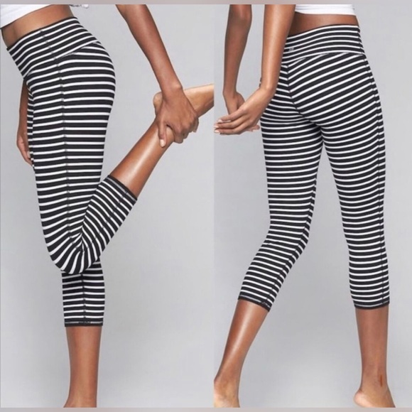 Athleta Pants - Athleta Chaturanga Striped Cropped Leggings - Black / White